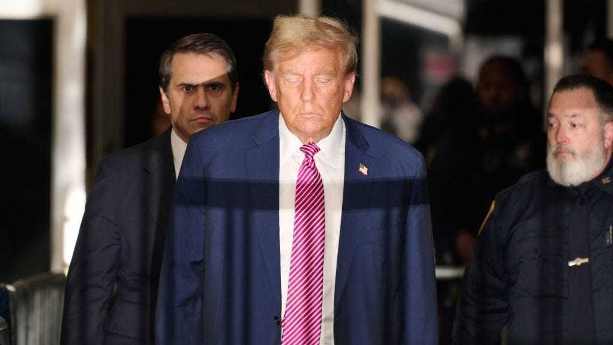 Former U.S. President Donald Trump speaks to the media as he exits the courtroom for the day at Manhattan Criminal Court during his trial for allegedly covering up hush money payments on April 19, 2024 in New York City.