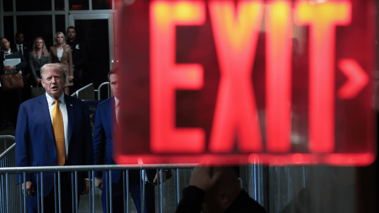 Former U.S. President Donald Trump speaks to the press at the end of the day during his trial for allegedly covering up hush money payments at Manhattan Criminal Court on May 7, 2024 in New York City. Trump has been charged with 34 counts of falsifying business records, which prosecutors say was an effort to hide a potential sex scandal, both before and after the 2016 presidential election. Trump is the first former U.S. president to face trial on criminal charges