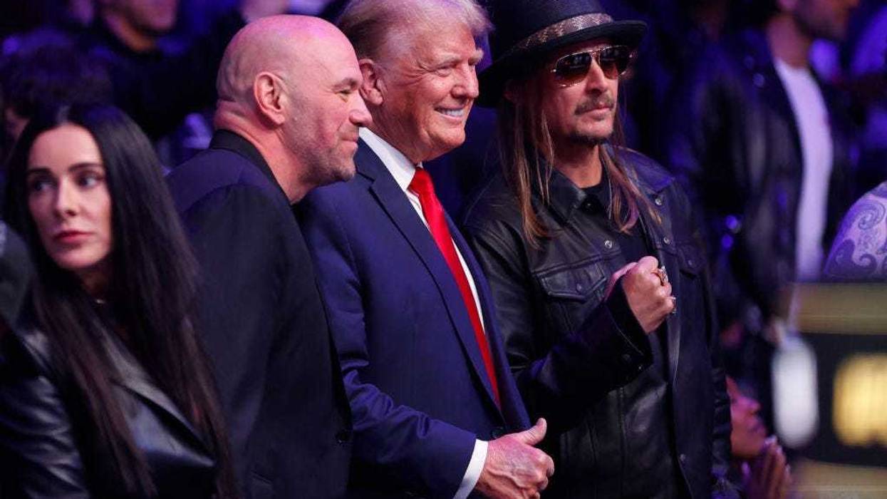 Former U.S. President Donald Trump, UFC president Dana White, and Kid Rock pose fora photo during the UFC 295 event at Madison Square Garden on November 11, 2023 in New York City. (Photo by Sarah Stier/Getty Images)