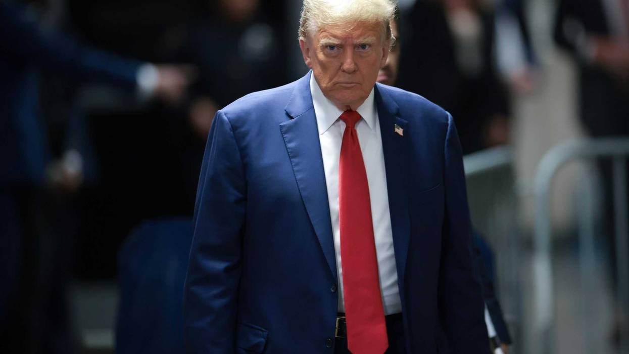 Former U.S. President Donald Trump walks to speak to the press at his trial for allegedly covering up hush money payments at Manhattan Criminal Court on May 6, 2024 in New York City.