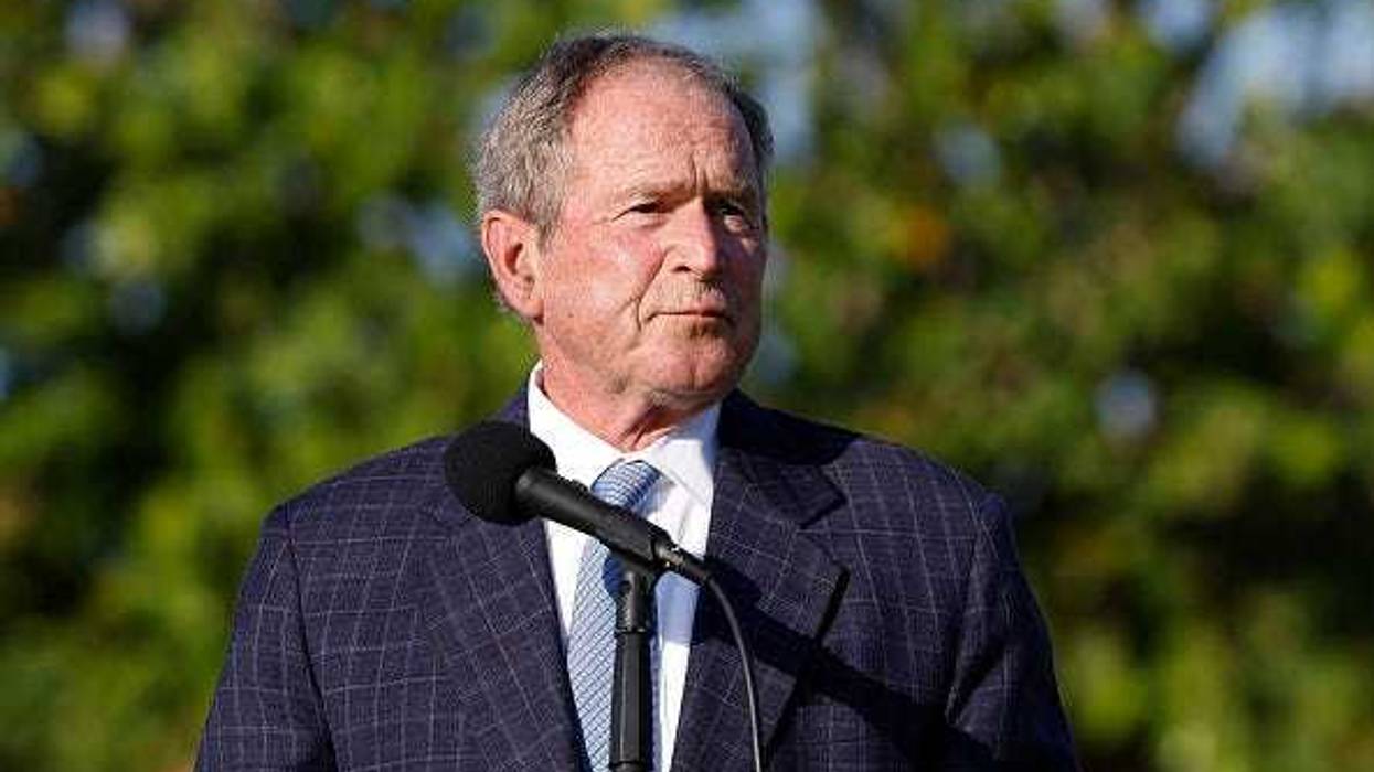 Former U.S. President George W. Bush speaks during the flag raising ceremony prior to The Walker Cup at Seminole Golf Club on May 07, 2021 in Juno Beach, Florida.