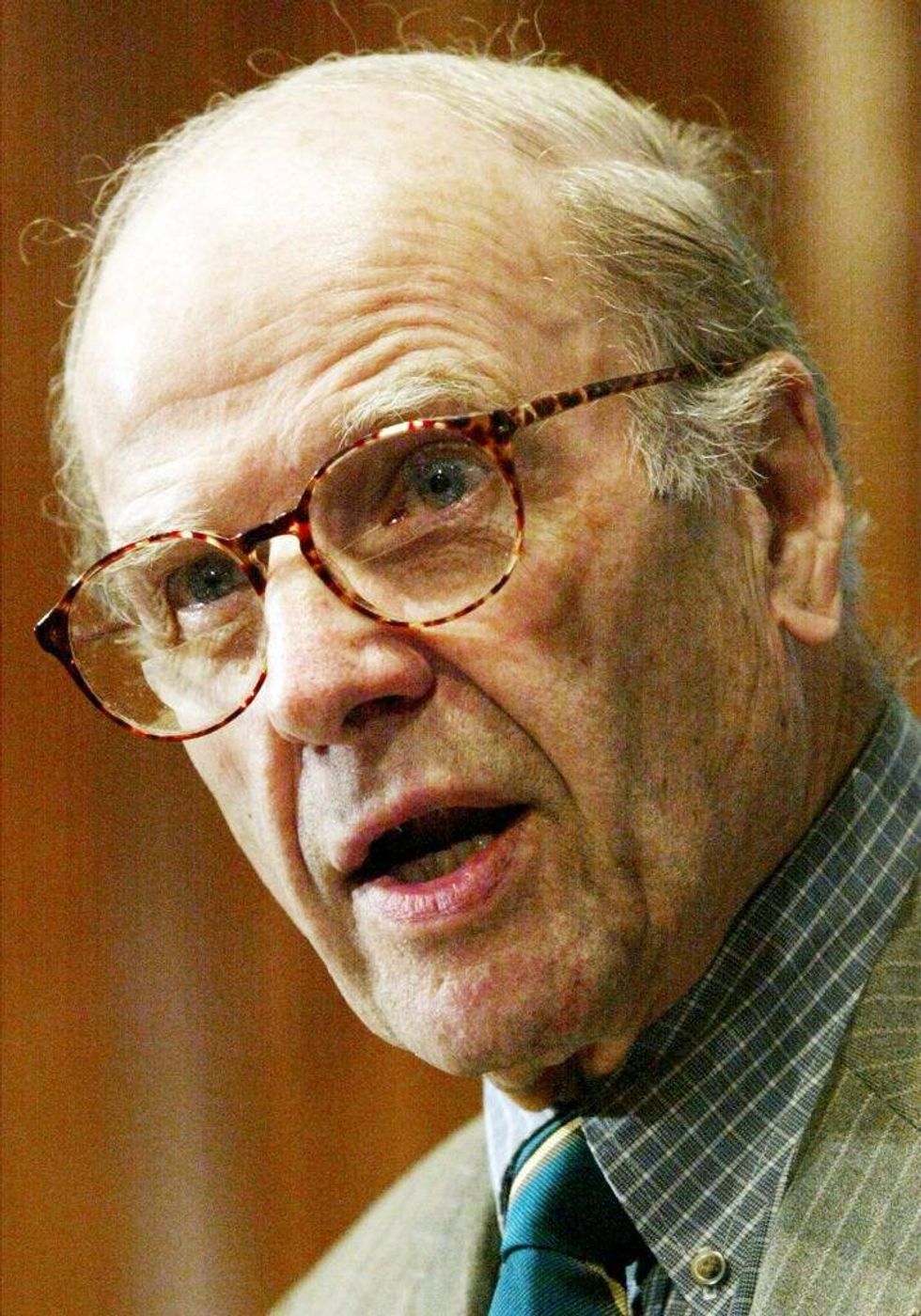 Former U.S. Senator and Wisconsin Governor Gaylord Nelson (D-WI), also known as the founder of Earth Day, addresses a National Press Club Newsmakers luncheon April 22, 2003 in Washington, DC.