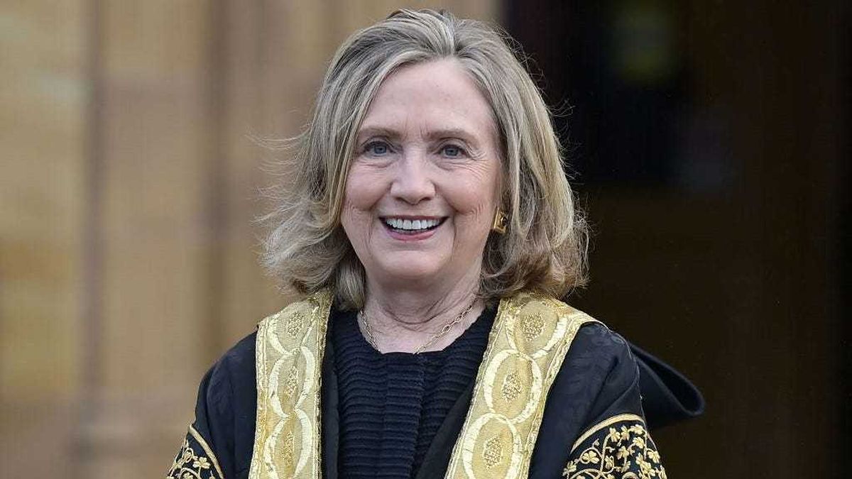 Former US First Lady and Presidential candidate Hillary Clinton pictured at Queens University on September 24, 2021 in Belfast, Northern Ireland. The former US Secretary of State is being inaugurated as the 11th Chancellor of Queens University Belfast, she had been unable to come to the institution for her formal installation prior to today because of the coronavirus pandemic. She will be the first female chancellor in Queens University's history.