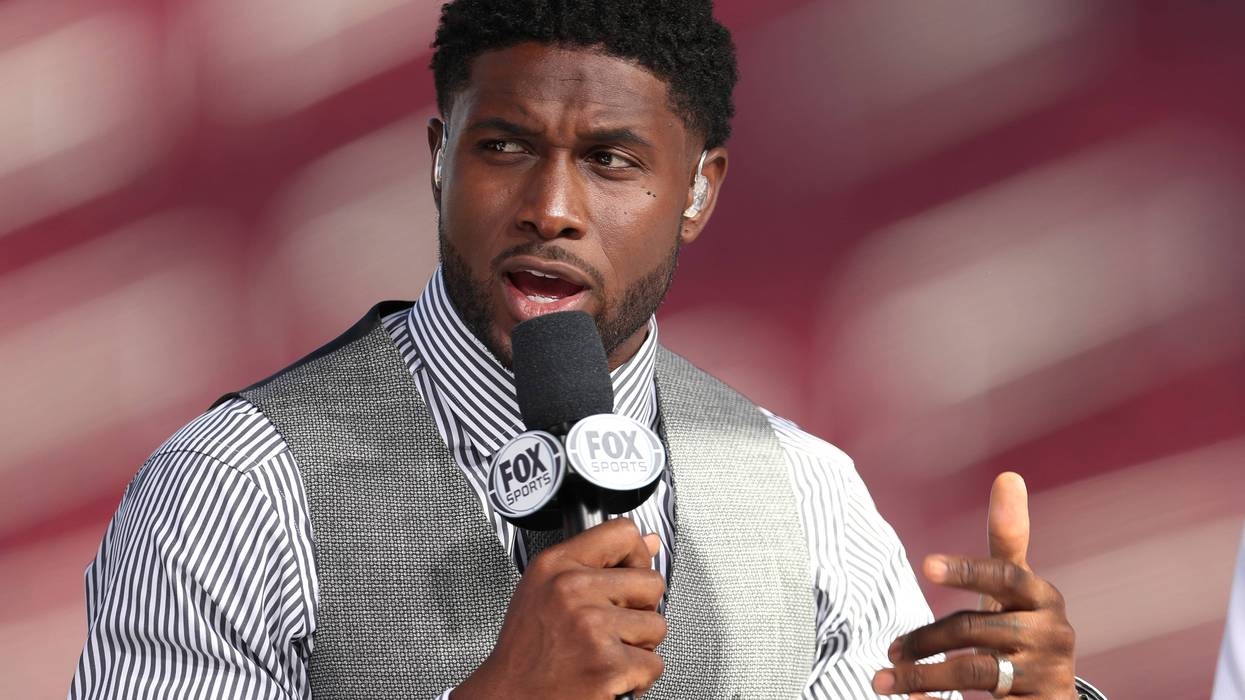 Former USC running back Reggie Bush attends the USC game against Utah as a guest on the pregame show on Fox Sports at Los Angeles Memorial Coliseum on September 20, 2019 in Los Angeles, California.