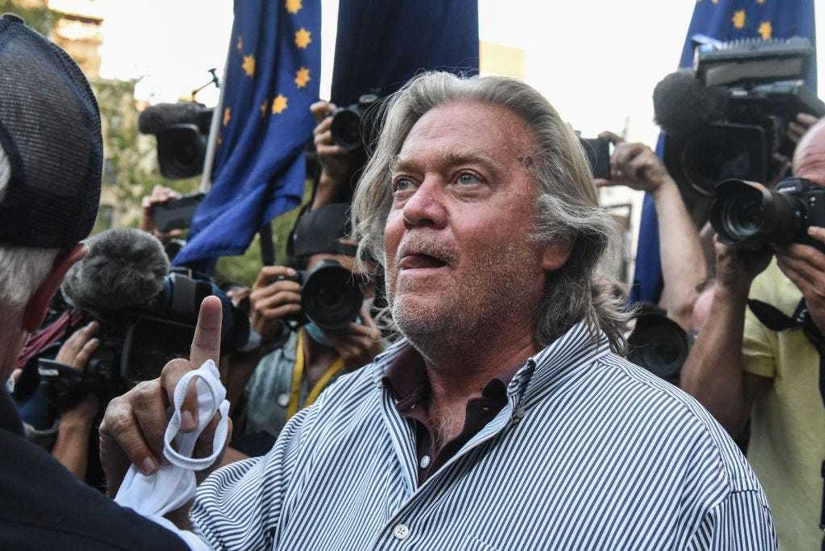 Former White House Chief Strategist Steve Bannon exits the Manhattan Federal Court on August 20, 2020 in the Manhattan borough of New York City. Bannon and three other defendants have been indicted for allegedly defrauding donors in a $25 million border wall fundraising campaign.
