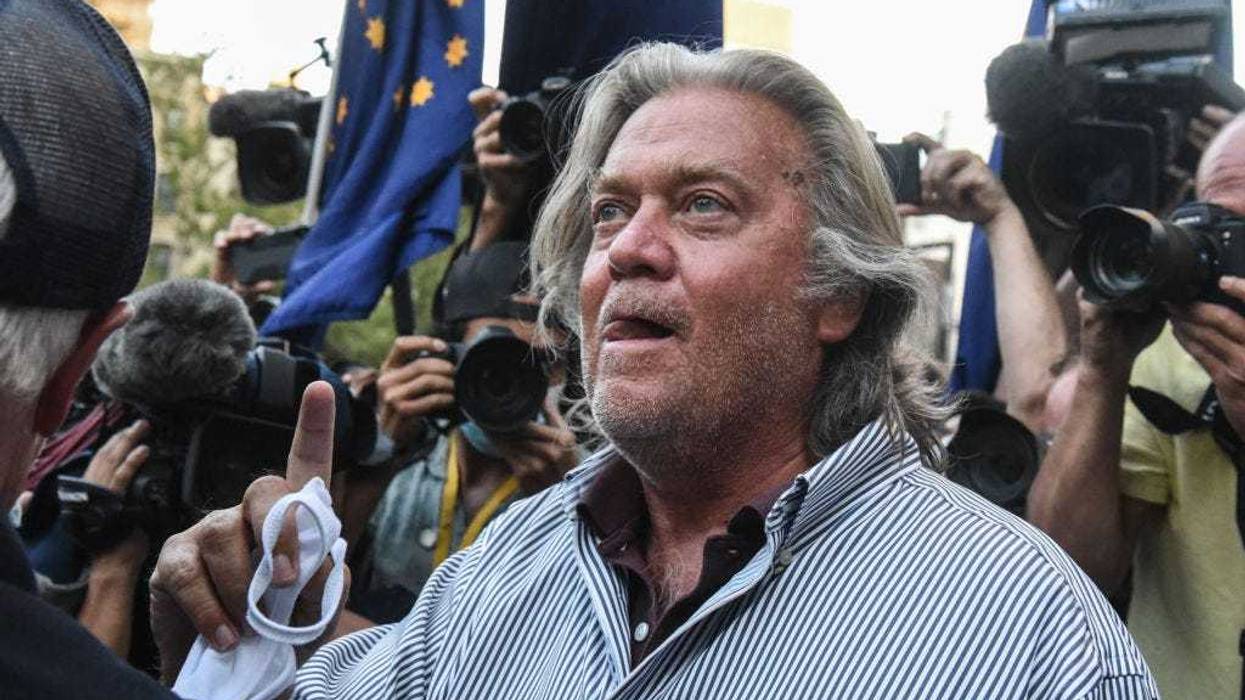 Former White House Chief Strategist Steve Bannon exits the Manhattan Federal Court on August 20, 2020 in the Manhattan borough of New York City. Bannon and three other defendants have been indicted for allegedly defrauding donors in a $25 million border wall fundraising campaign.
