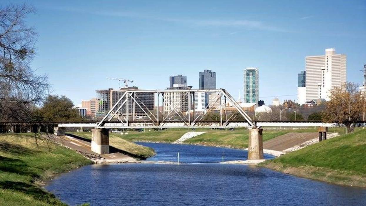 Fort Worth Skyline behind the Trinity Park Bridge