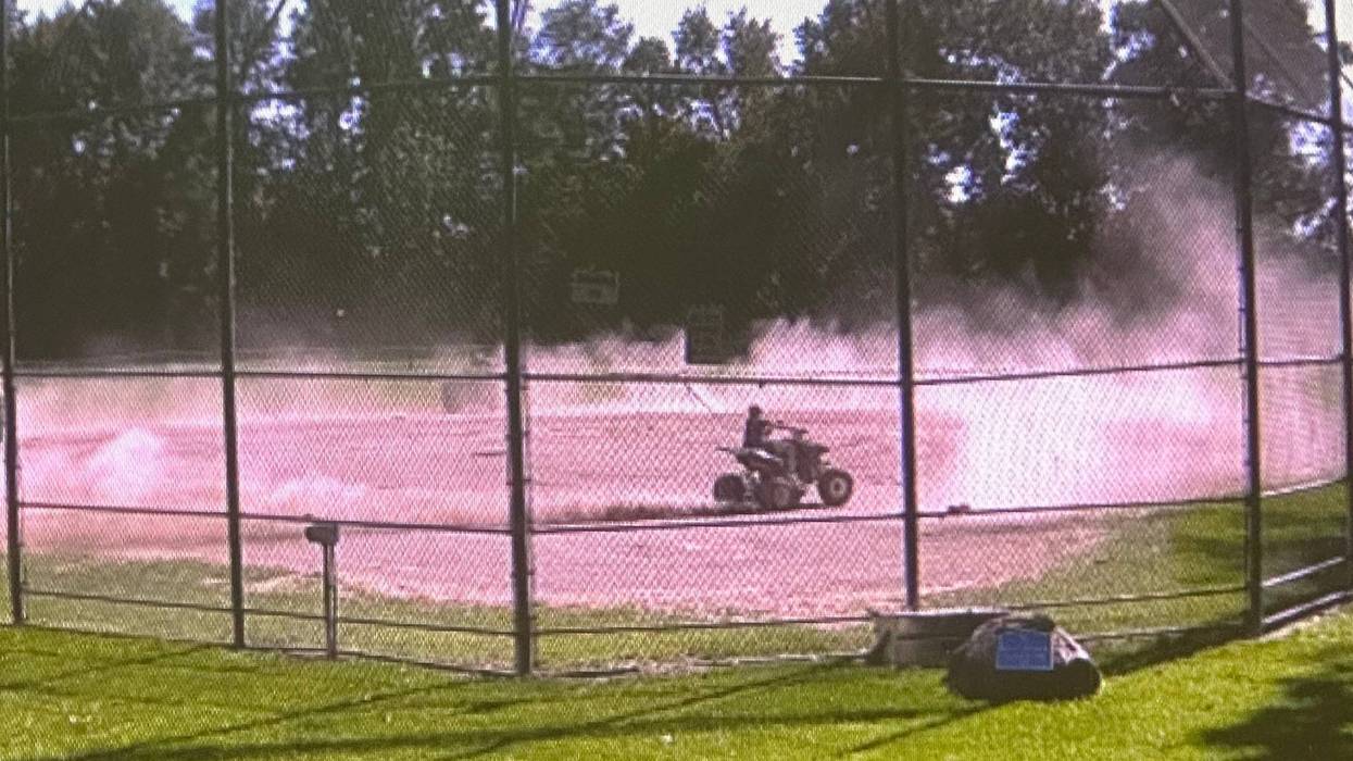 Four suspects are being sought in Macomb County after police say they used a golf cart and four-wheelers to cause damage to a baseball field two days in a row.
