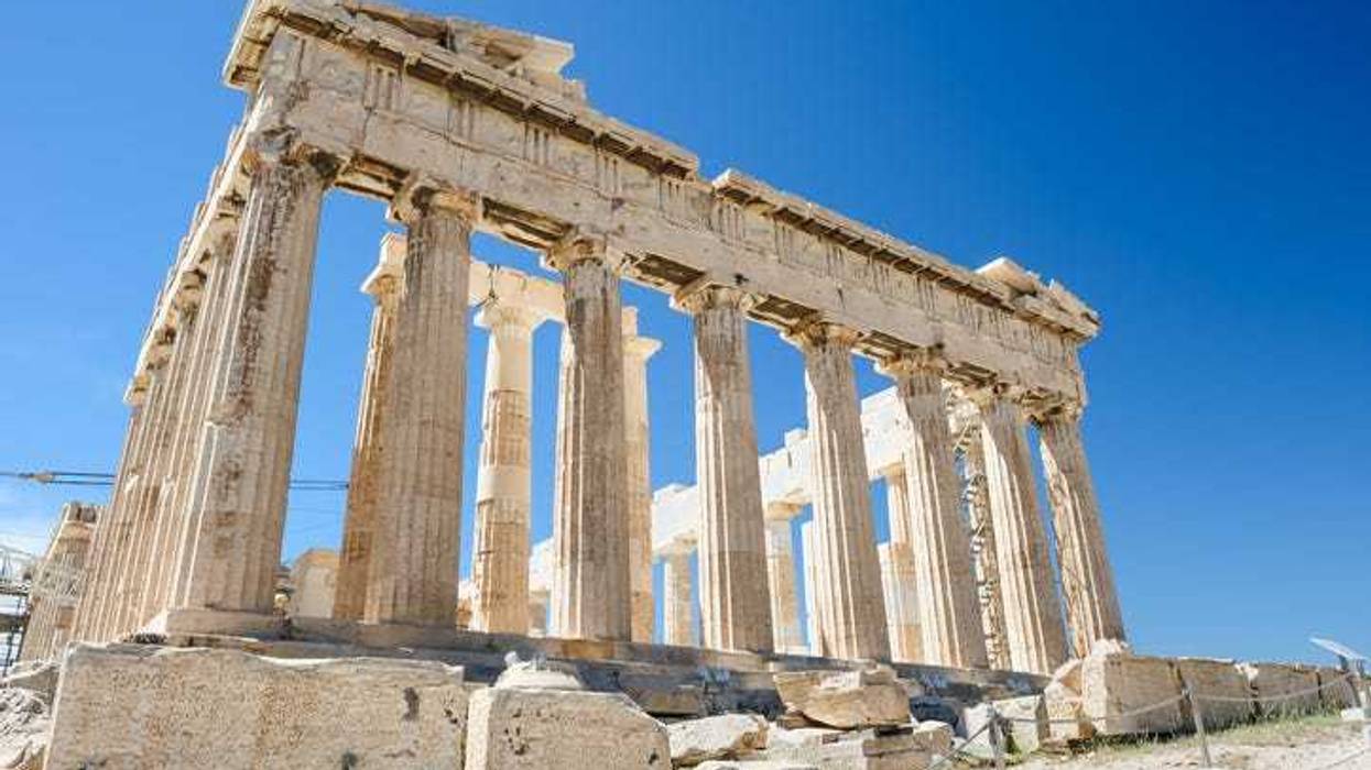 Fragment of the Parthenon, an archaic temple located on the Acropolis of Athens, built in 438 BC. Taken in Athens, Greece