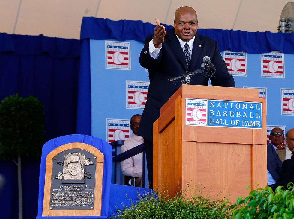 Frank Thomas during his Hall of Fame induction in Cooperstown