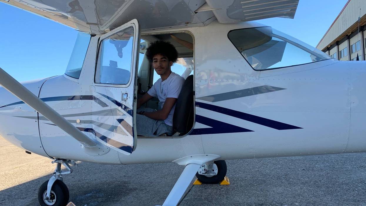 Frankford High School junior Ynser Polanco at Northeast Philadelphia Airport.