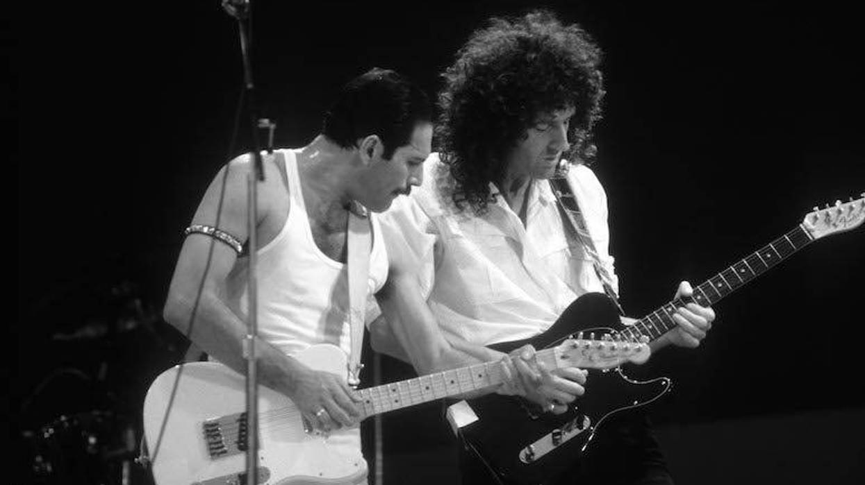 Freddie Mercury, Brian May, Queen, Live Aid, Black and White