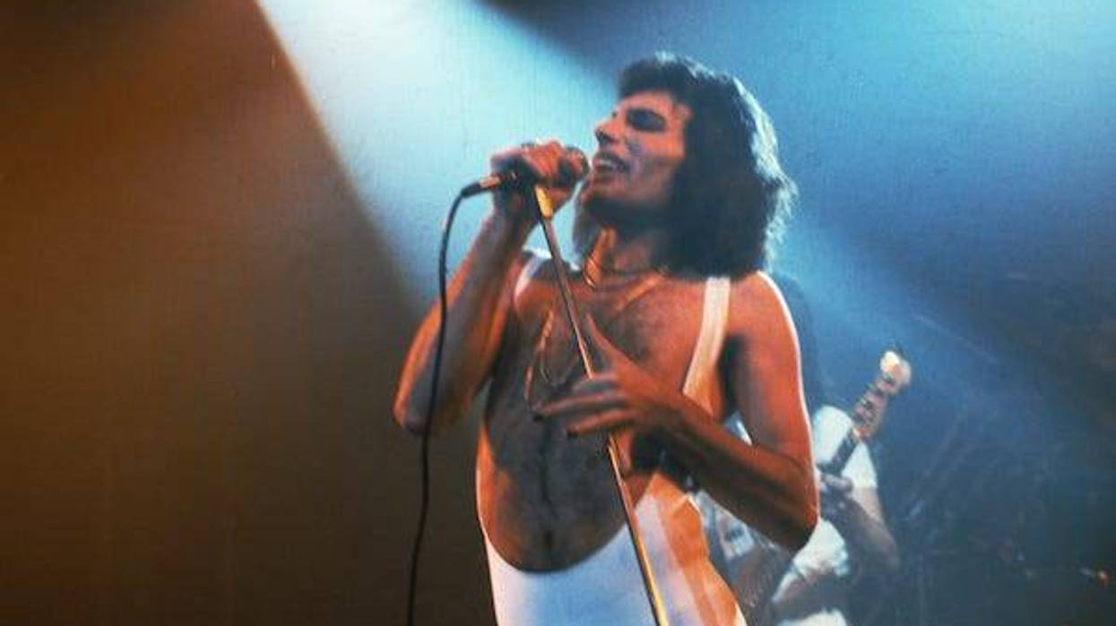 Freddie Mercury of Queen performs in London in 1976