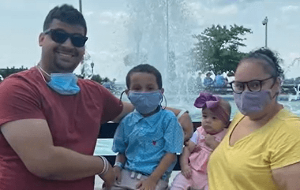 From left: 1010 WINS podcast and multimedia producer Dempsey Pillot, 4-year-old son Dempsey, 6-month-old daughter Andie, and wife Lisa Pillot.