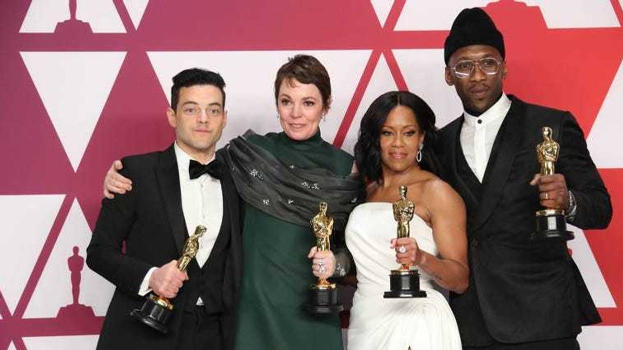 From left, Academy Award winners Rami Malek, Olivia Colman, Regina King and Mahershala Ali
