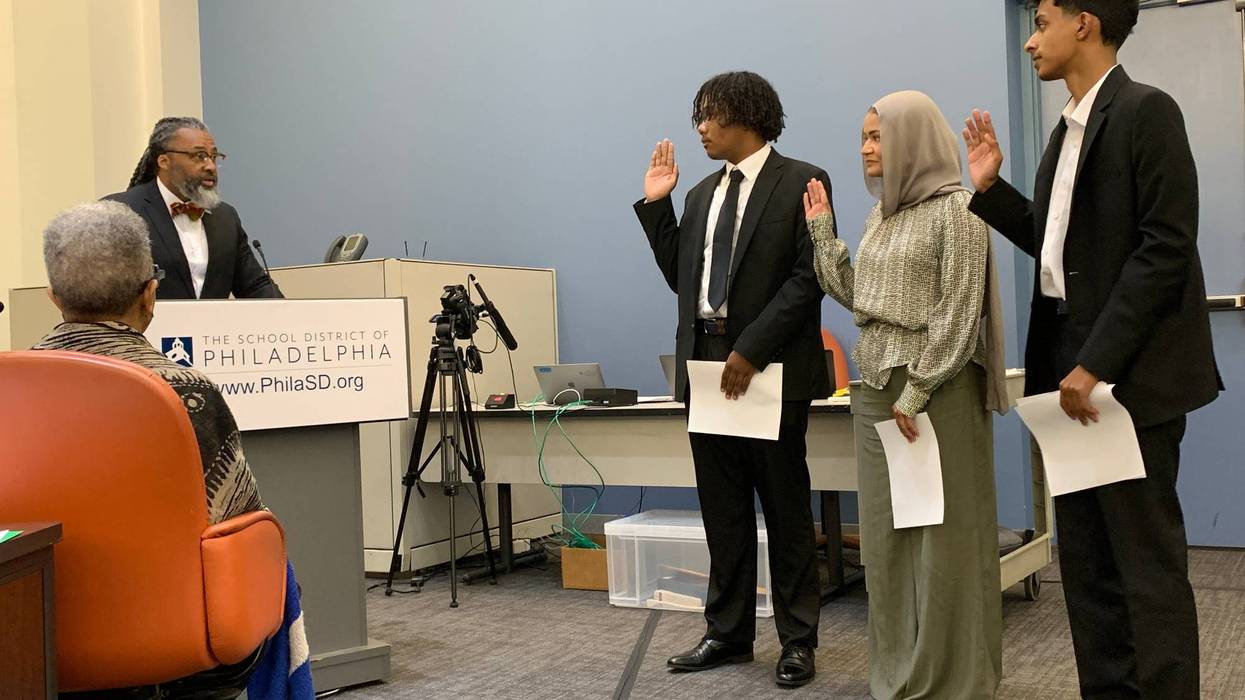 From left: Charles Rinker, Kenzy Ahmed and alternate Jake Benny are the 2024-2025 student representatives on the Philadelphia Board of Education.