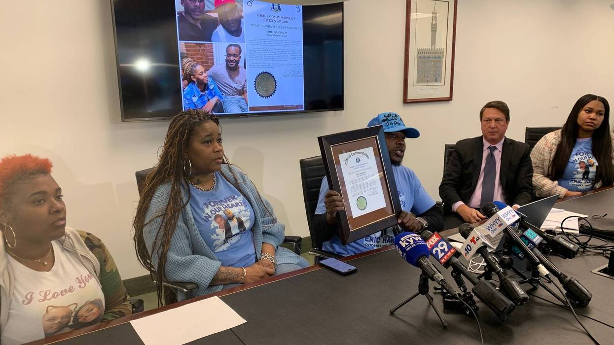 From left: Dawn Fobbs (in blue), Eric Coates, and lawyer Eric Zajac.