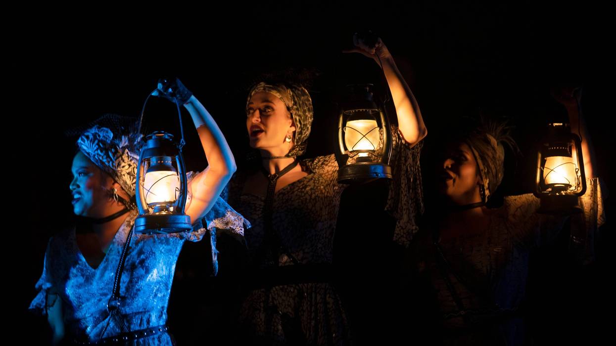 From left: Shea Renne, Bex Odorisio and Belén Moyano as The Fates in the "Hadestown" North American tour.