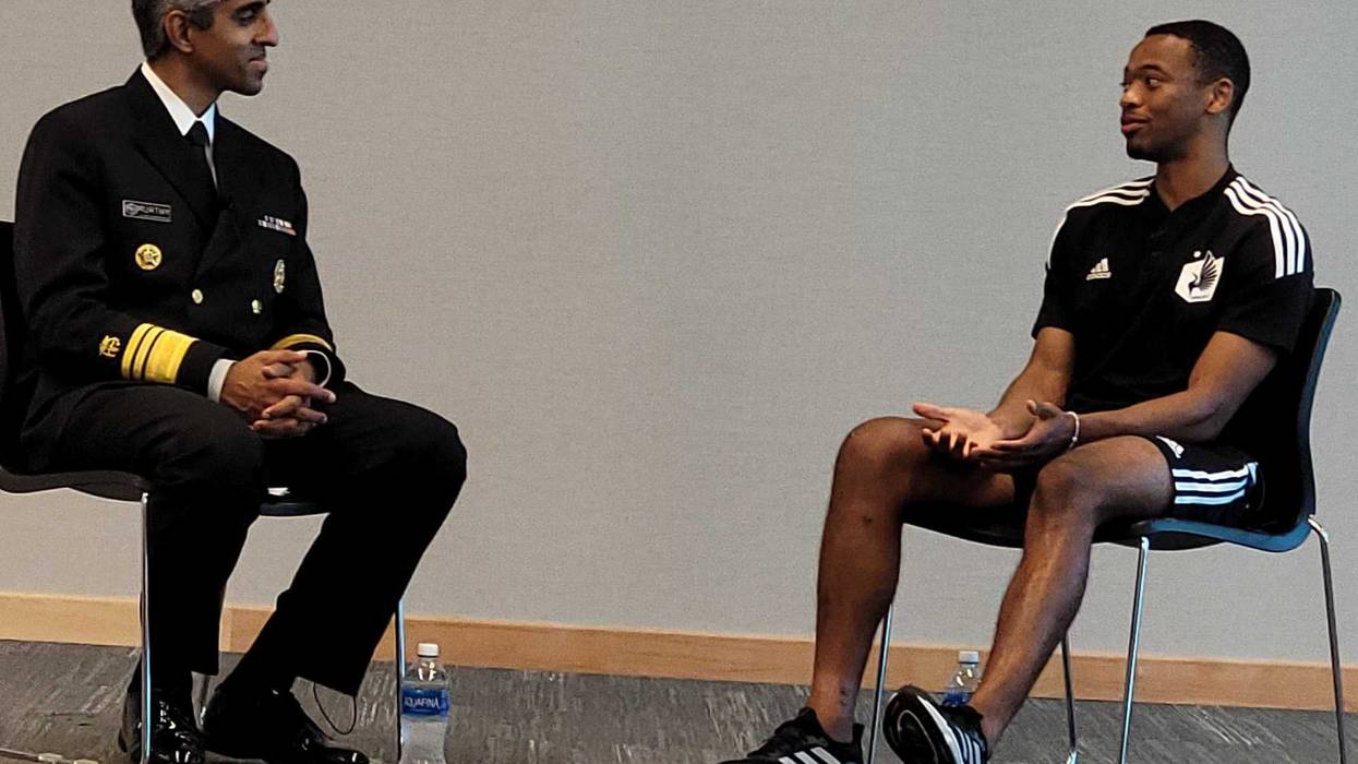 From left to right: Dr. Vivek Murthy, U.S Surgeon General and Jacori Hayes, MN United FC midfielder