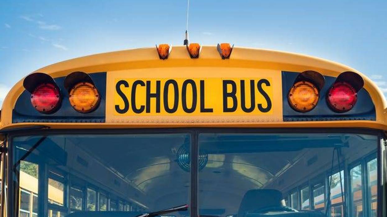 Front window and roof of school bus.