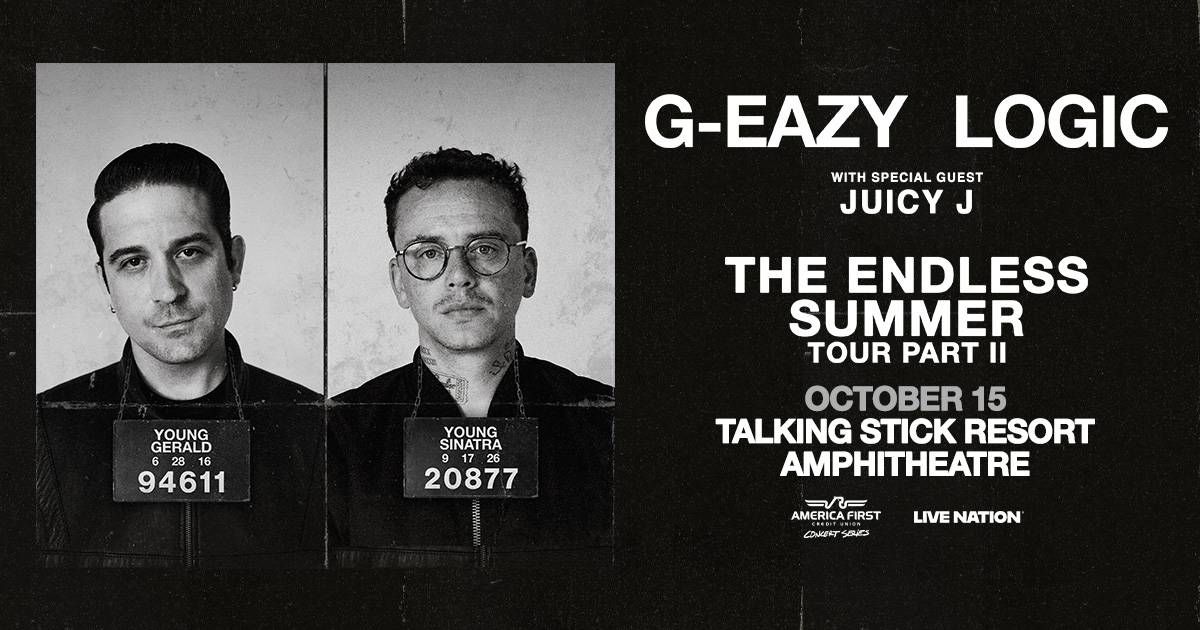 G-Eazy, Logic, & Juicy J concert poster. Mugshot-style art for Endless Summer Tour Part II.
