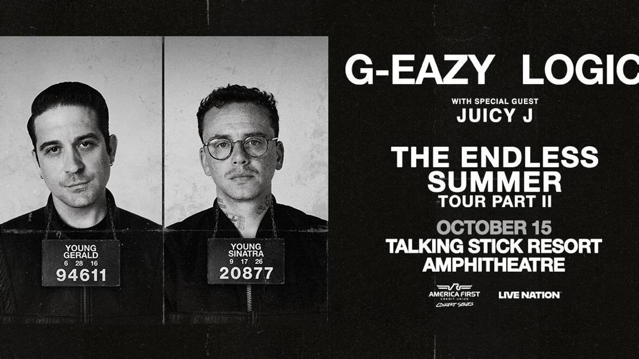 G-Eazy & Logic mugshots on concert poster for "The Endless Summer Tour Part II" with Juicy J, Oct 15.