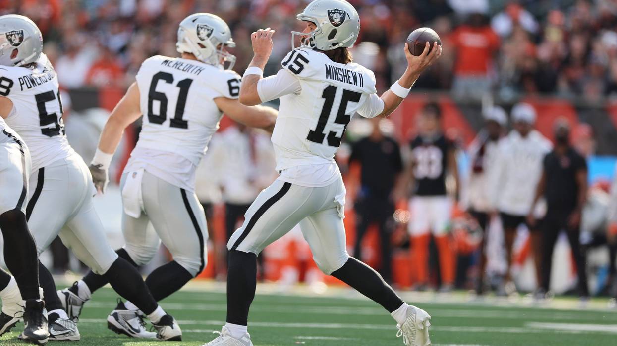 Gardner Minshew #15 of the Las Vegas Raiders against the Cincinnati Bengals at Paycor Stadium on November 03, 2024 in Cincinnati, Ohio.