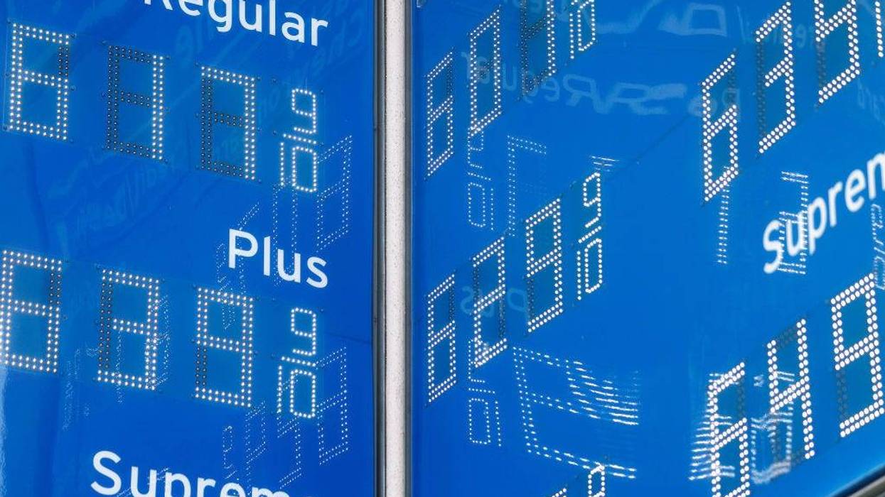 Gas prices are displayed at a Chevron station on April 27, 2022 in Los Angeles, California.
