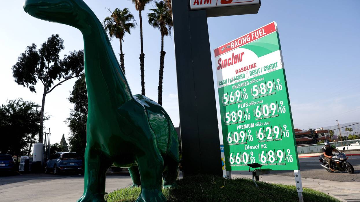 Gas prices are displayed at a Sinclair station on April 27, 2022 in Burbank, California.