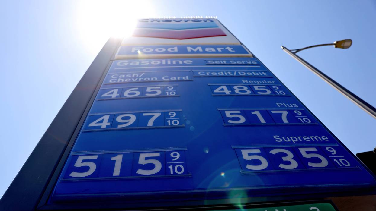 Gas prices displayed at a Chevron station in Los Angeles.
