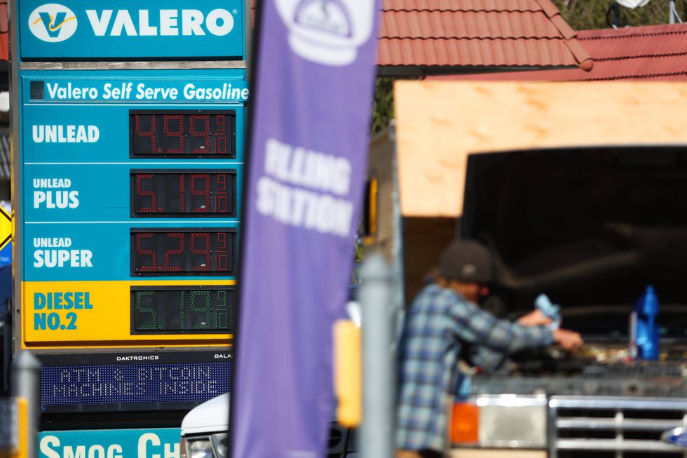 Gas prices over $5.00 a gallon are displayed at a Valero gas station on February 23, 2022 in Mill Valley, California.