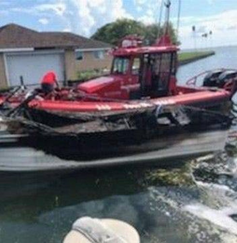 Gas pumps, docks and other boats at a marina in Macomb County narrowly avoided damage after a roaring fire broke out on a vessel Tuesday morning.