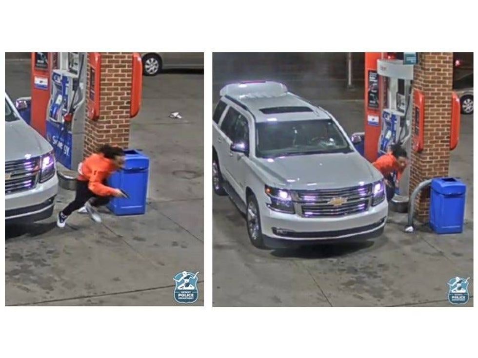 Gas station shooting in orange sweatshirt