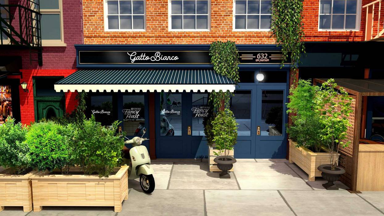 “Gatto Bianco by Fancy Feast” is described as a trattoria and “culinary experience”