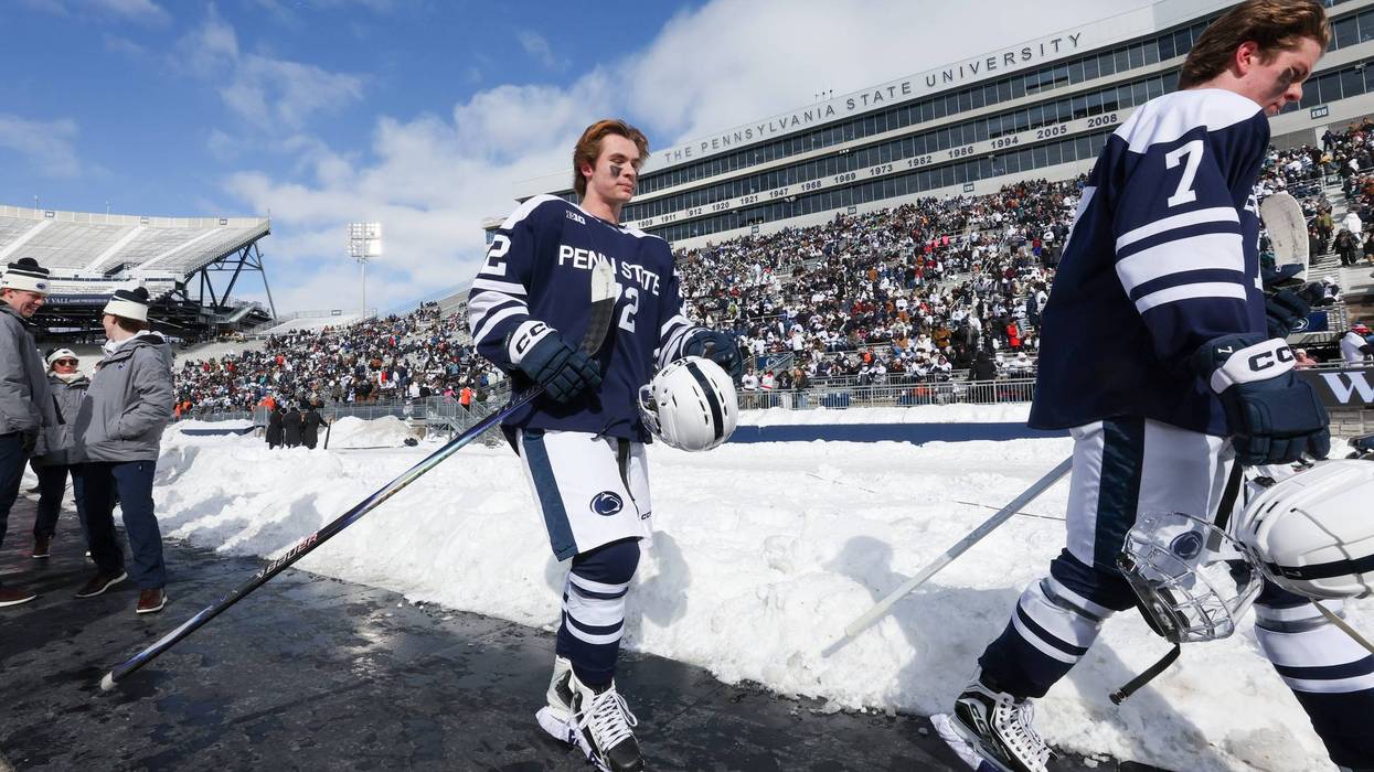 Gavin McKenna #72 of the Penn State Nittany Lions walks off the ice before a game against the Michigan State Spartans during NCAA men's hockey at the West Shore Home Field at Beaver Stadium on Jan, 31, 2026 in State College, Pennsylvania.