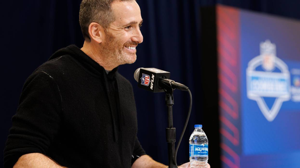 General manager Howie Roseman of the Philadelphia Eagles speaks at the podium during the 2025 NFL Combine at the Indiana Convention Center on February 25, 2025