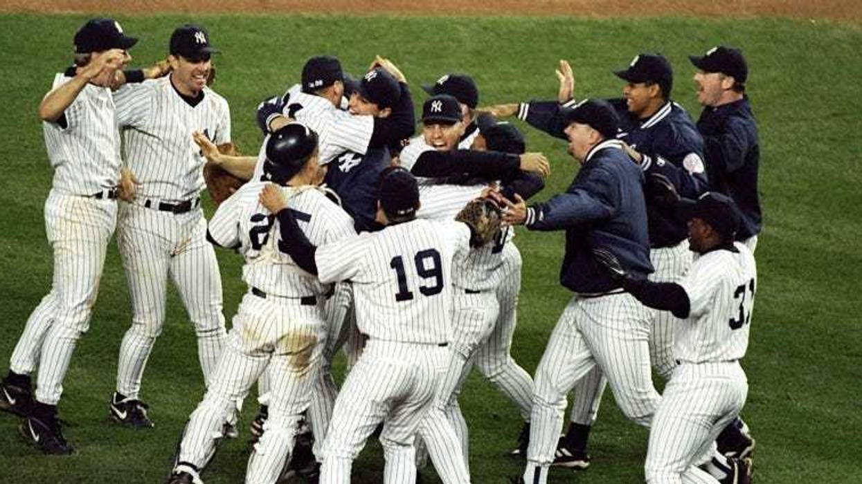General view as members of the Yankees celebrate winning the pennant following the American League Championship Series game on Oct. 13, 2018, against the Cleveland Indians at Yankee Stadium.