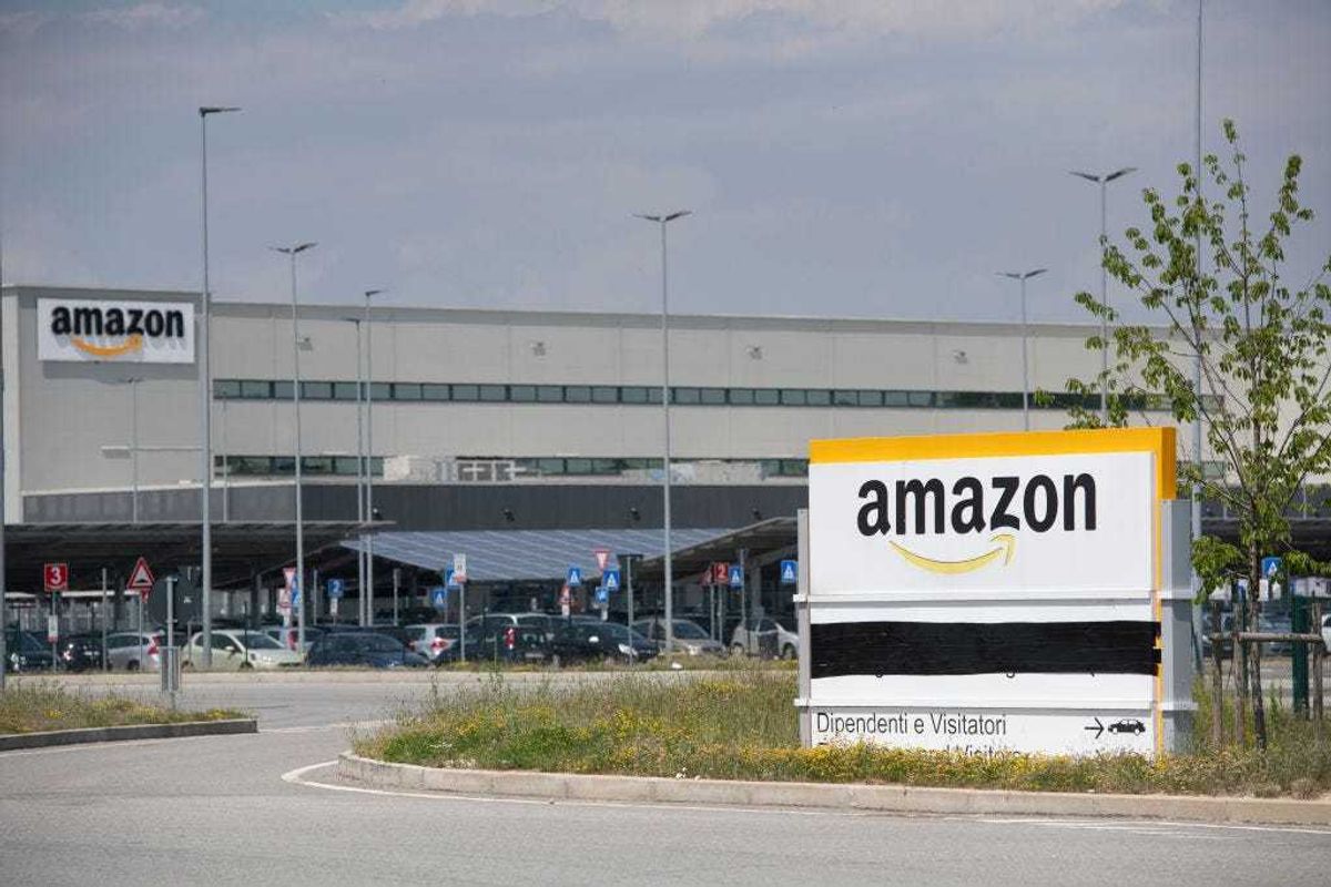 General view of Amazon logo on Amazon Headquarter on June 03, 2021 in Torrazza Piemonte near Turin, Italy. (Photo by Stefano Guidi/Getty Images)