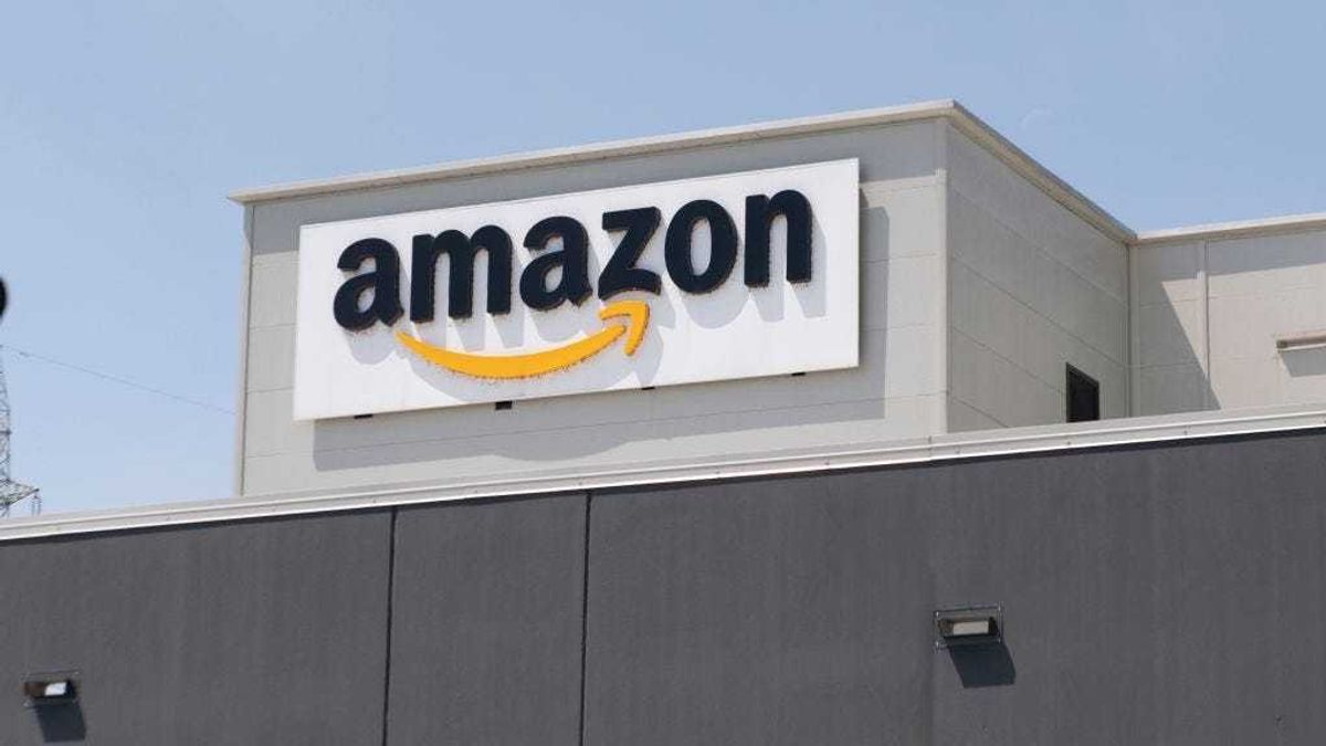 General view of Amazon logo on Amazon Headquarter on June 03, 2021 in Torrazza Piemonte near Turin, Italy.