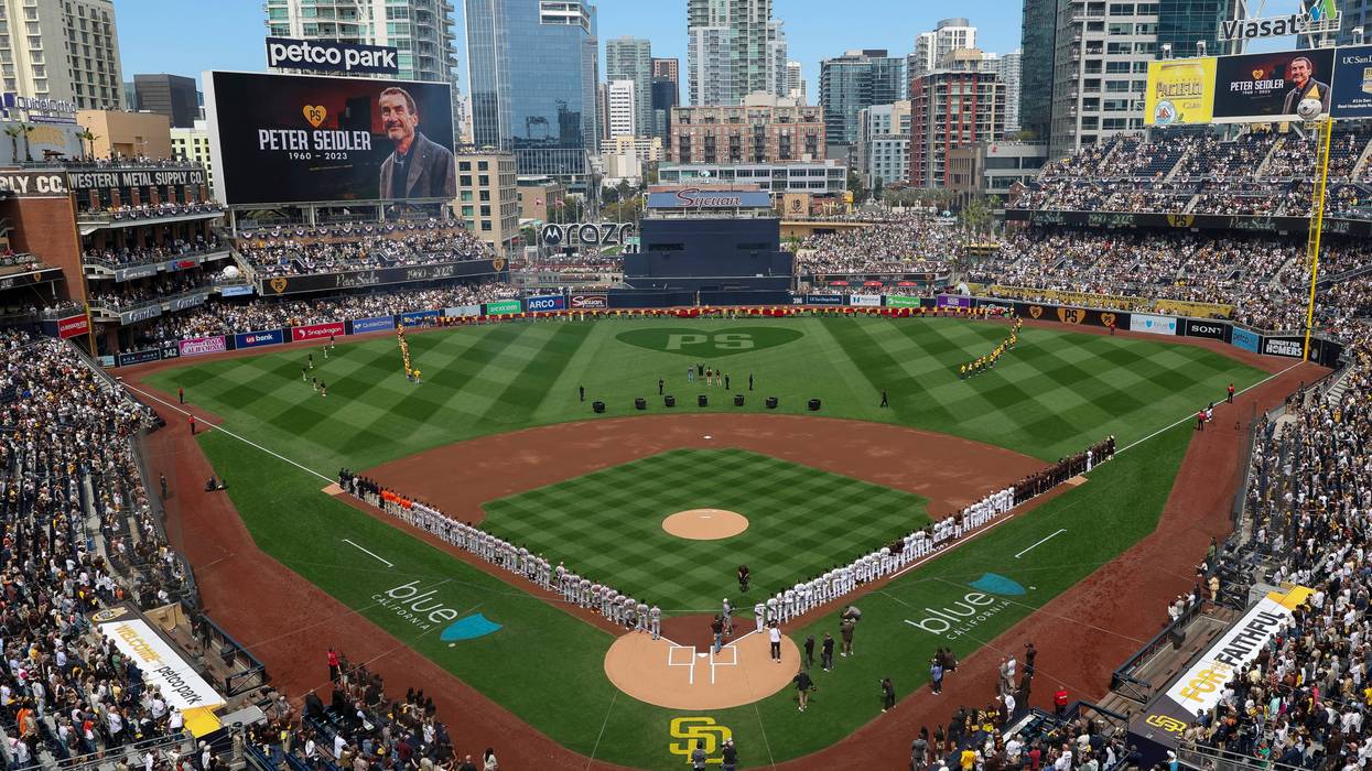 General view of PETCO Park during the honoring of former San Diego Padres owner Peter Seidler prior to an Opening Day game against the San Francisco Giants at PETCO Park on March 28, 2024 in San Diego, California