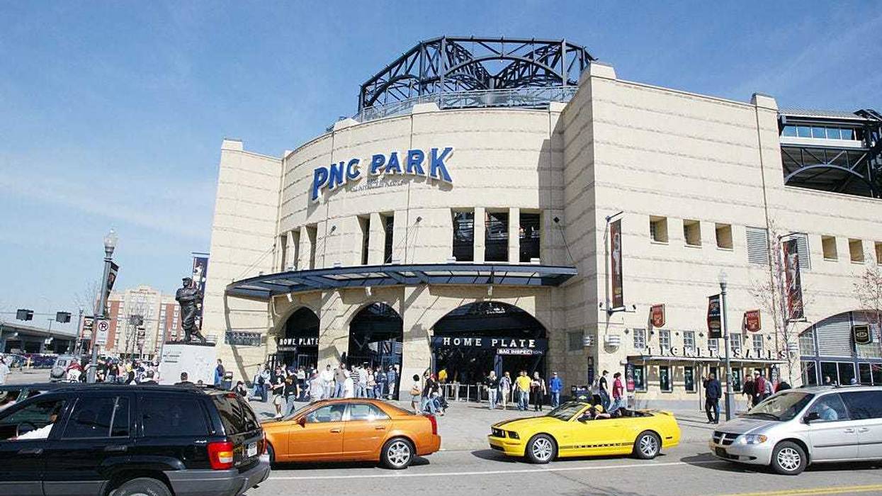 General view of the exterior of the stadium at the home plate entrance before the home Opening Day game between the Los Angeles Dodgers and the Pittsburgh Pirates