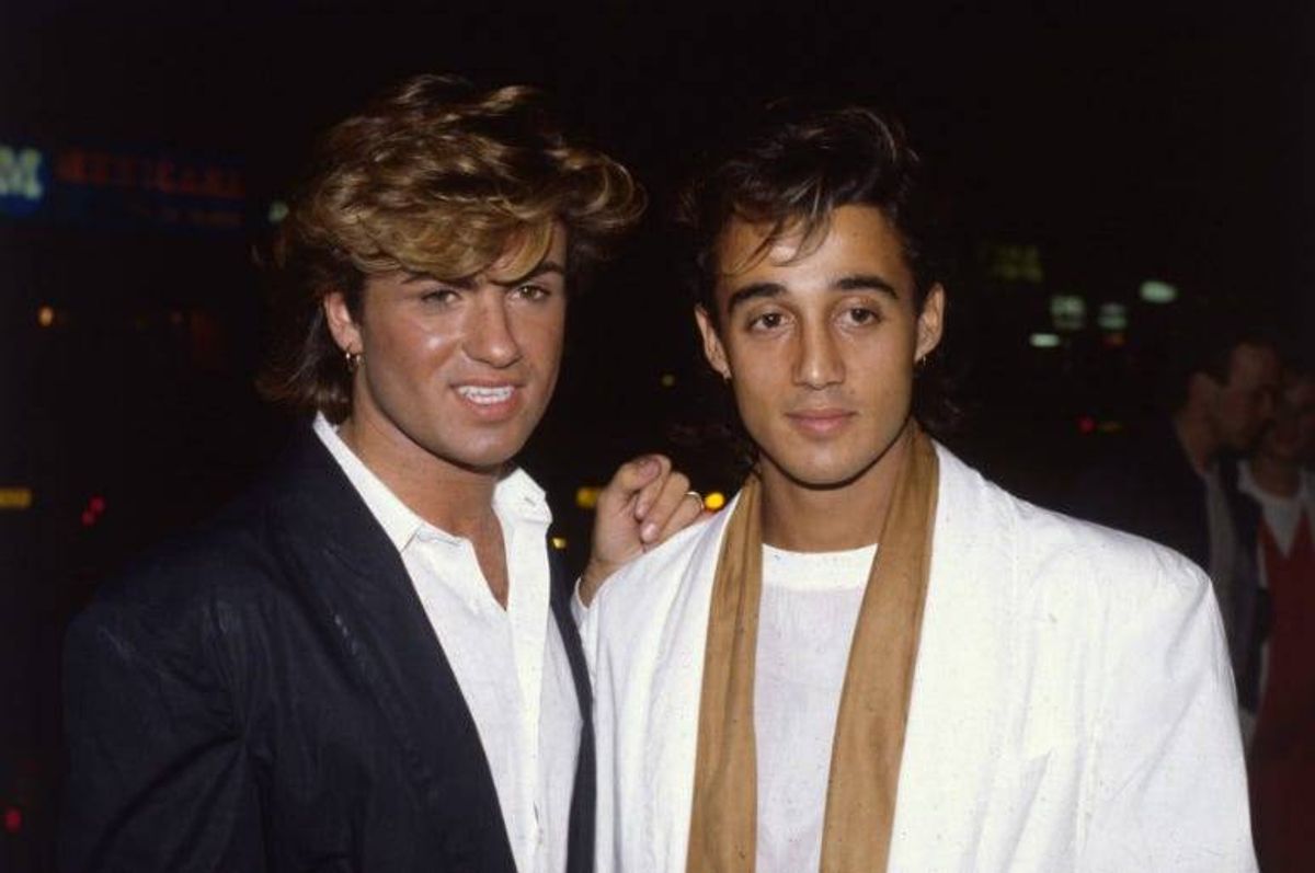 George Michael, lead singer of the pop group Wham!, with the group's guitarist Andrew Ridgeley i n1984.