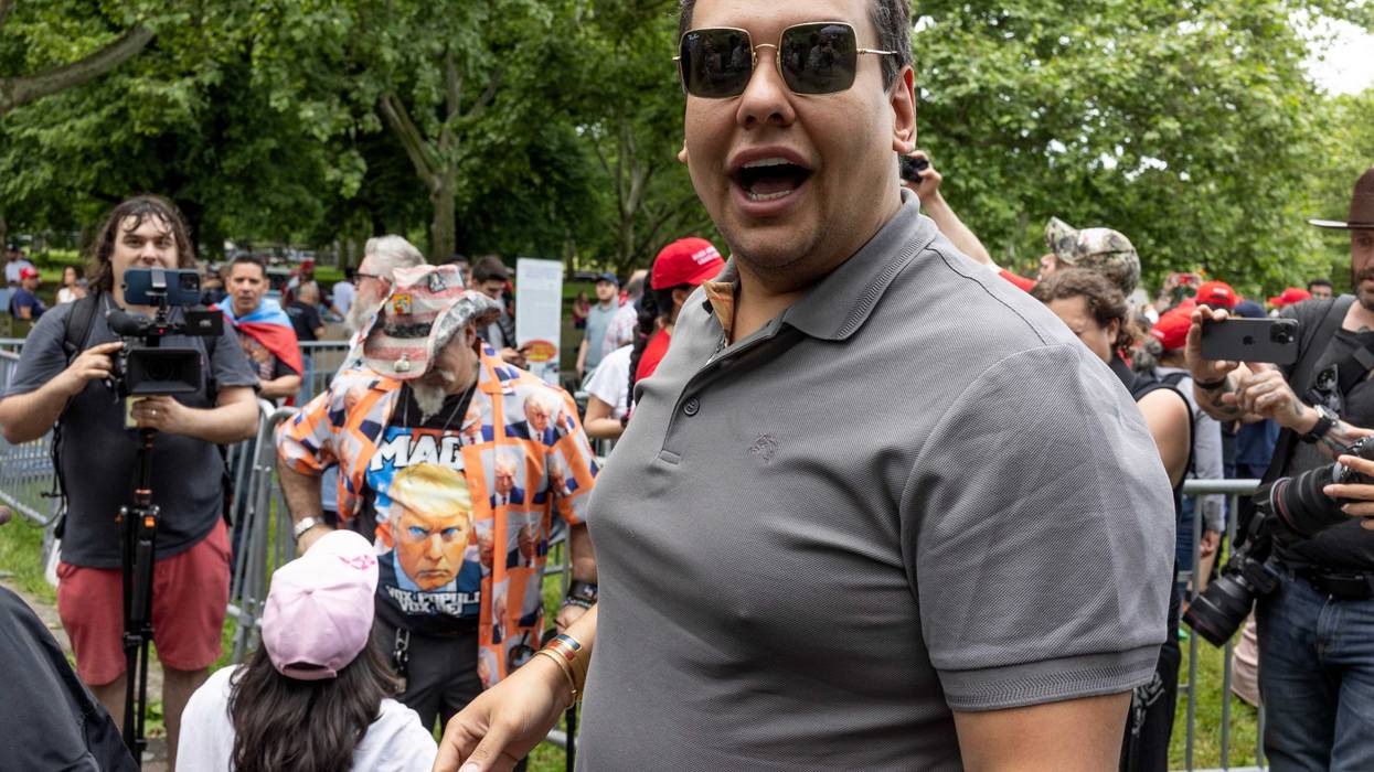 George Santos greets supporters of Donald Trump at a rally in the Bronx on May 23, 2024
