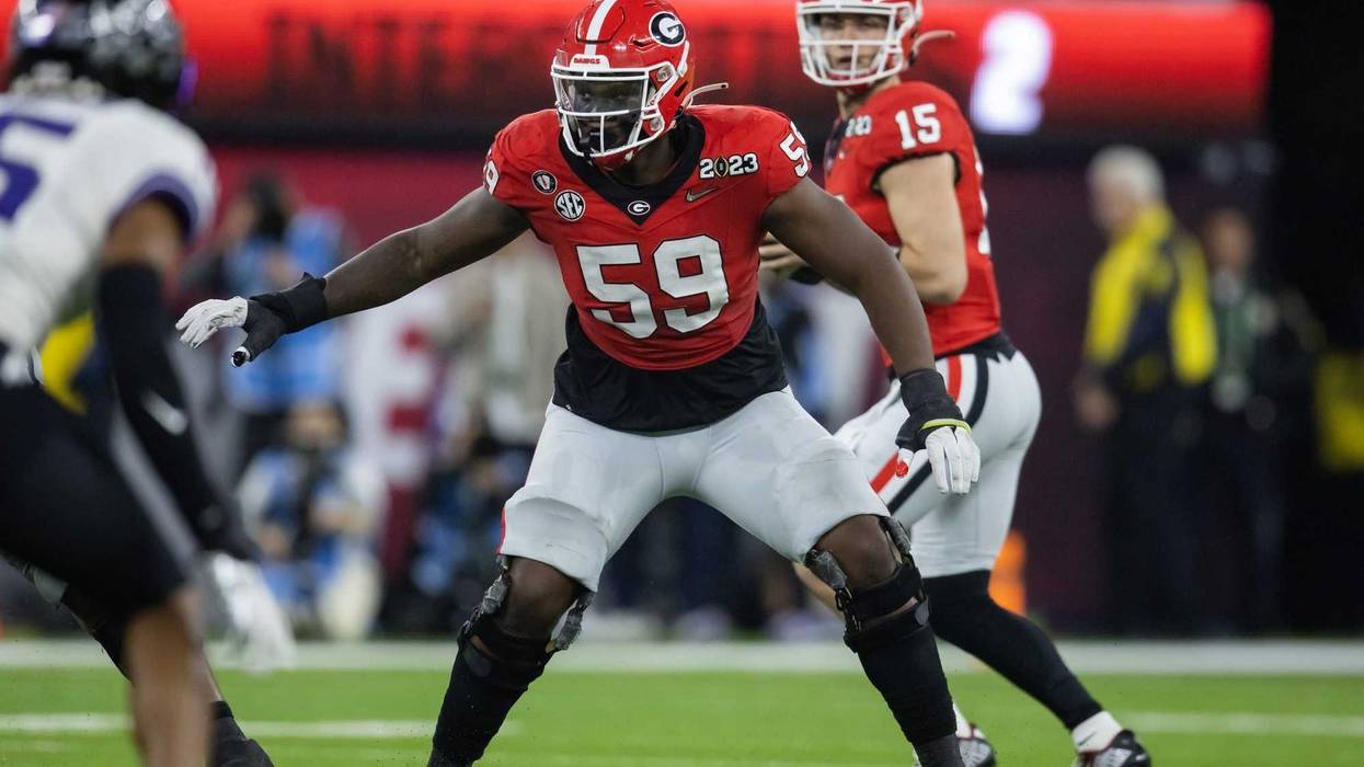 Georgia Bulldogs offensive lineman Broderick Jones (59) against the TCU Horned Frogs during the CFP national championship game
