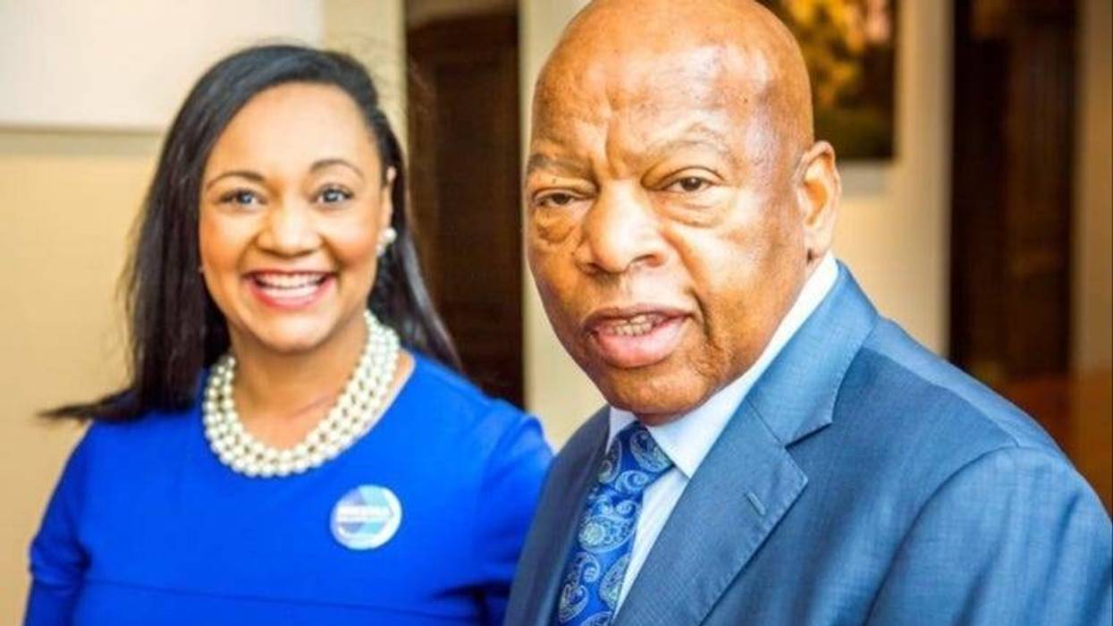 Georgia Democratic Party Chair Sen. Nikema Williams (l) will replace Rep John Lewis (r) on the ballot in November following his death