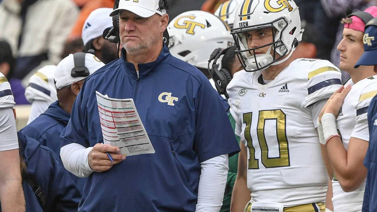 Georgia Tech Yellow Jackets head coach Brent Key and quarterback Haynes King