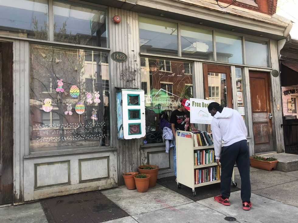 Get a book from the free shelf outside Tree House Books in North Philadelphia.