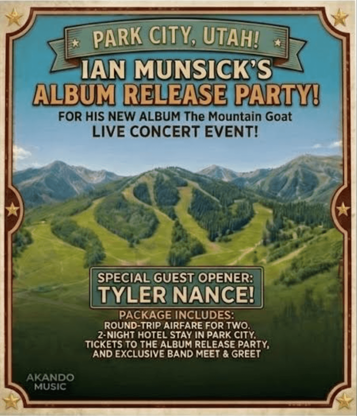 You Could Flyaway to Park City Utah to see Ian Munsick!