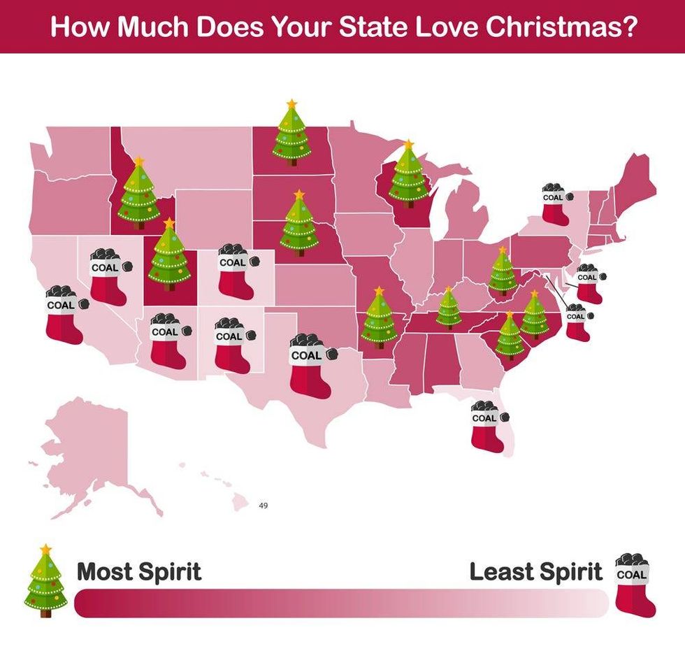 GetCenturyLink map of most and least festive states in 2020