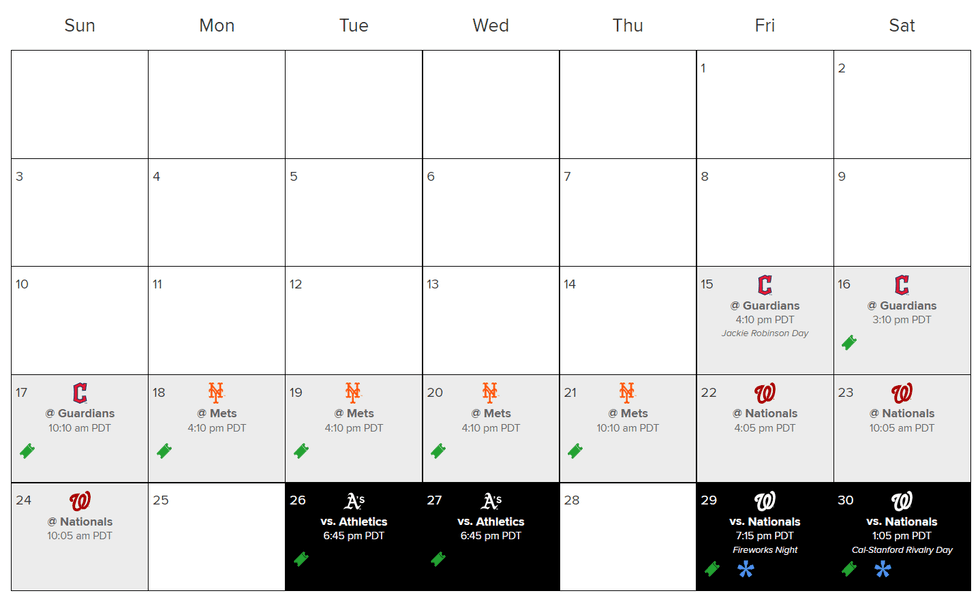 Giants 2022 April calendar